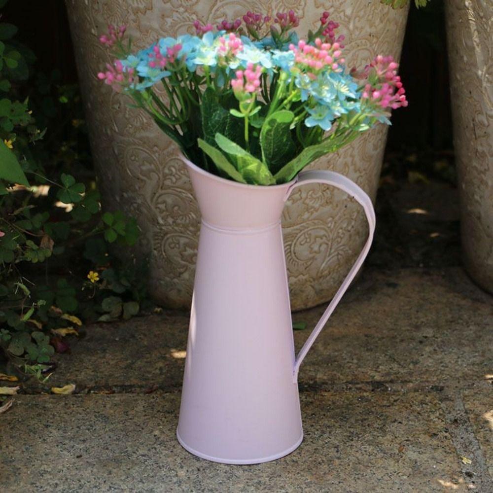 Handicraft Flower Bucket Ornament Iron Art Coffee Pot Pastoral Tin Flower Vase  Outdoor