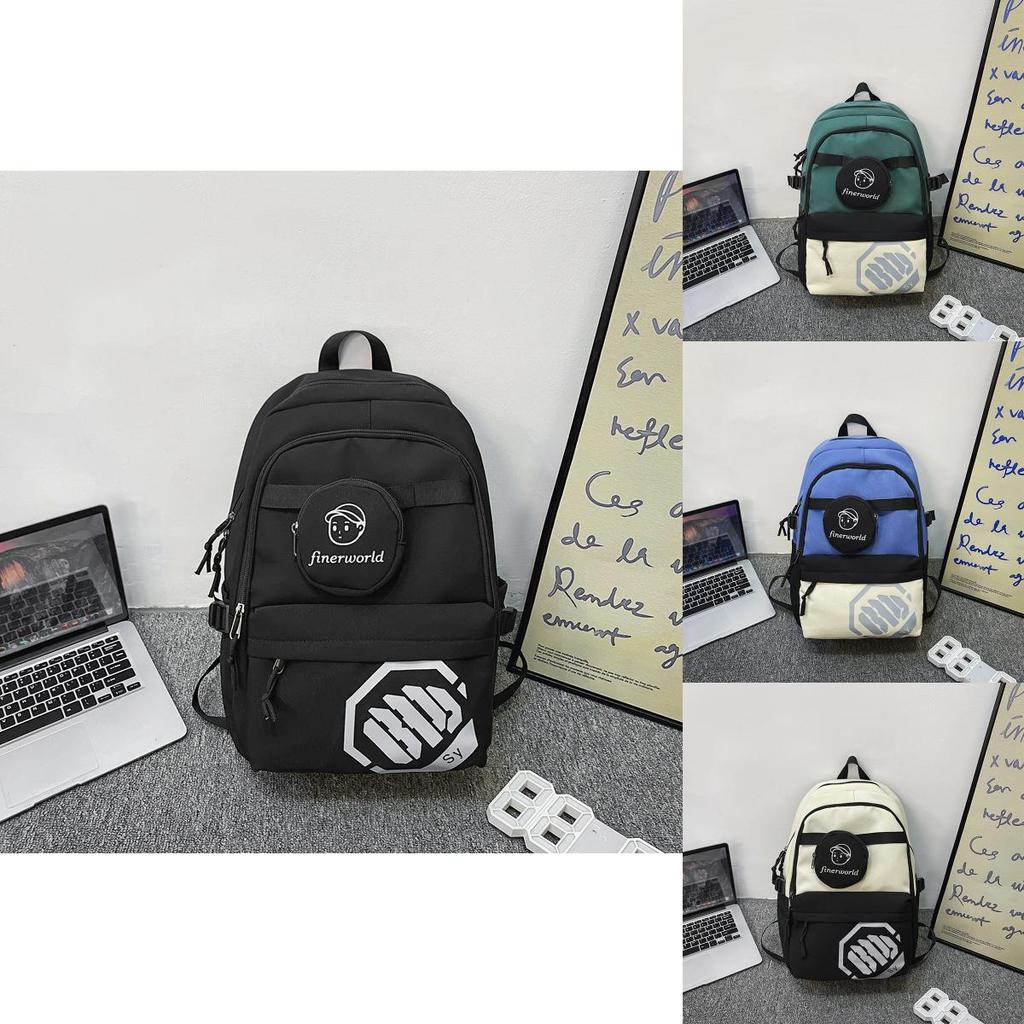 Fashion Color Blocked Letter Print Student Leisure Backpack With Coin Purse For School And Daily Use