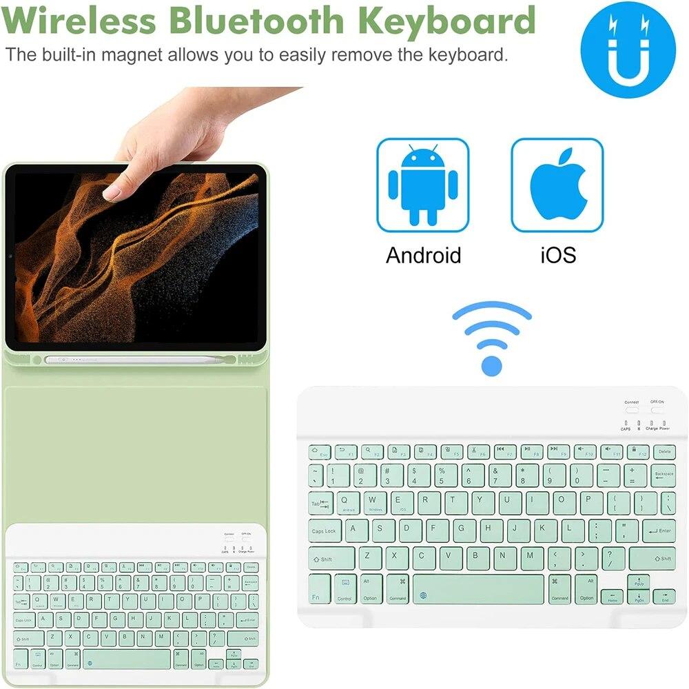 Bluetooth Keyboard Case for Samsung Galaxy Tab S8 Ultra 14.6 Inch 2022 12 Inch Tab A9 S9 Fe Leather Cover with S Pen Holder Tablet Case