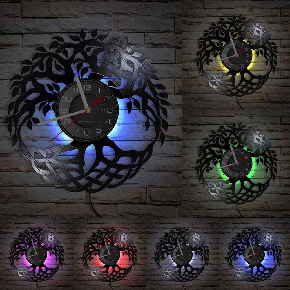 Tree of Life Retro Vinyl Record Wall Clock Living Room Kitchen Family Tree Retro Vinyl Longplay Wall Art Home Decor Wall Clock