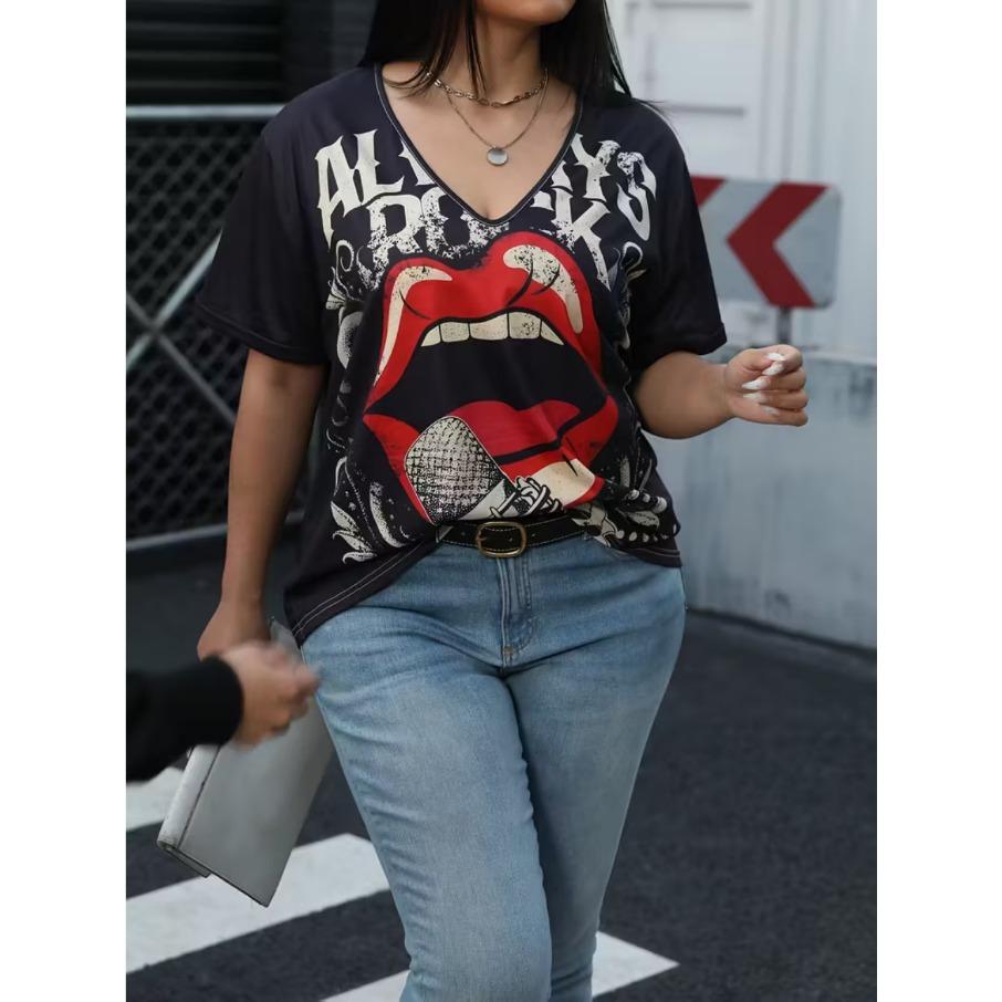 

Женская футболка больших размеров XL-7XL с градиентным повседневным 3D-принтом, свободного кроя, с V-образным вырезом и короткими рукавами 7XL