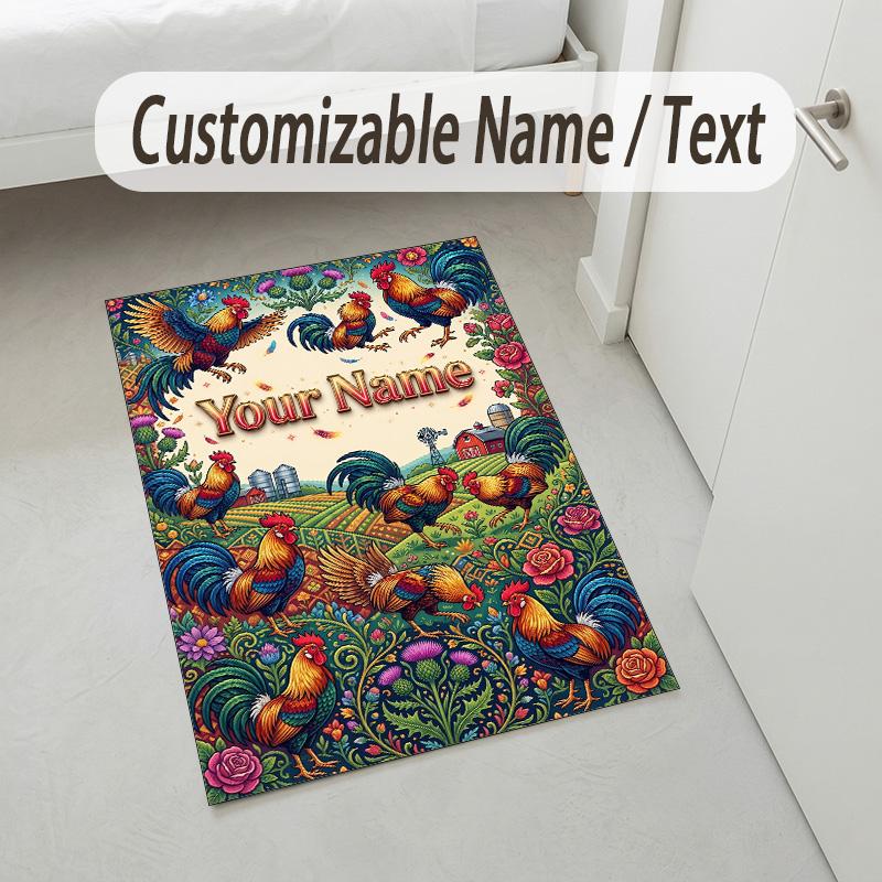 Floral Garden Theme Crystal Velvet Rug Personalized Custom Name Text Soft Floor Mat Home Decor