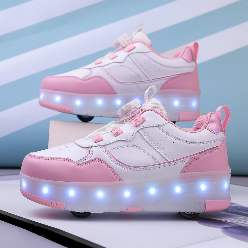 Scarpe da corsa a quattro ruote per bambini Scarpe basse staccabili Ricaricabili USB Luminose Scarpe sportive Ragazze Pattini a rotelle Scarpe da ragazzo