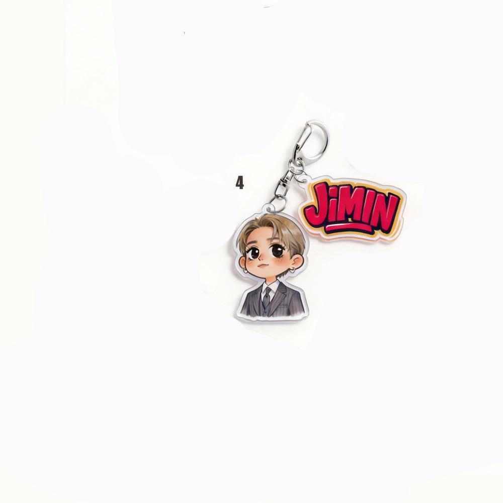 7 Stück BTS Niedliches Cartoon Anzug Doppel-Anhänger Schlüsselanhänger, Bangtan Boys Cartoon Figur mit Namensschild Schlüsselanhänger, Kpop ARMY Fans Tasche Anhänger
