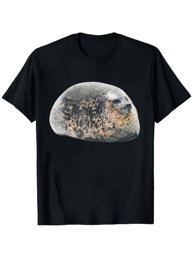 Unisexs Humorous Chubby Sea Lion Pattern Tshirt Cute Round Faced Sea Lion Shirt for Animal Enthusiasts