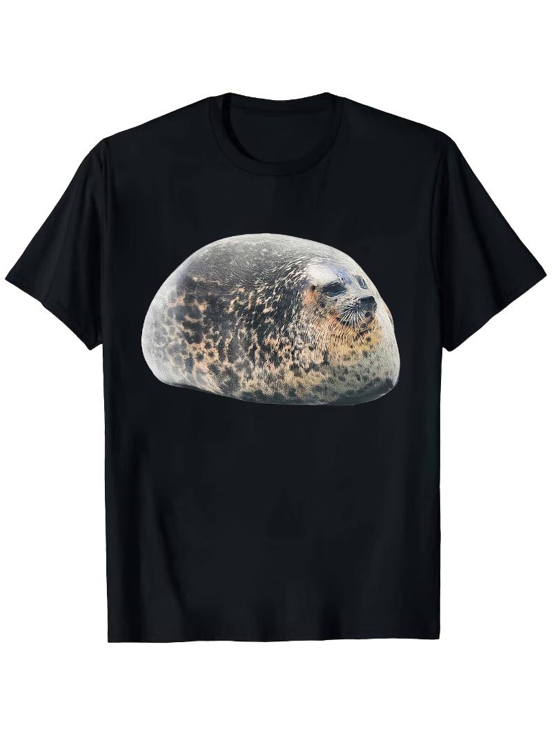 Unisexs Humorous Chubby Sea Lion Pattern Tshirt Cute Round Faced Sea Lion Shirt for Animal Enthusiasts S