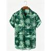 Men's Hawaiian Style Island Coconut Tree Short Sleeved Shirt with Full Print Collar Buttons, Beach Vacation Shirt
