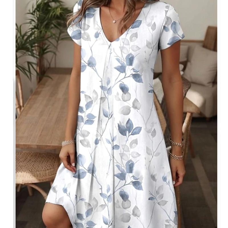 Summer Fashion Women's V Neck Short Sleeve Retro Flower Printed  Dress Sex Short Skirt Dresses
