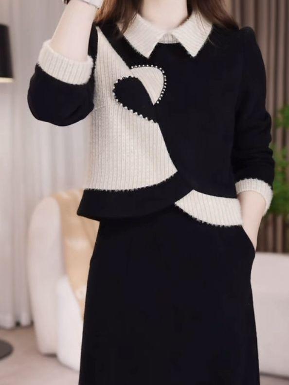

Elegant Snowflake Velvet Patchwork Dress: 2025 Autumn/Winter Age-Reducing Formal Style 4XL [Recommended for 145-160 kg] чёрный