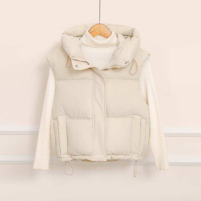 Cotton vest women's short autumn and winter new hooded vest outer wear versatile loose thickened thermal vest jacket