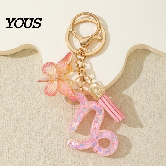 Lightweight Keychain Pendant, The Zodiac Charm with Butterfly Durable Tassel, Metal Keyring for Handbag Backpack Bag Pendant Small