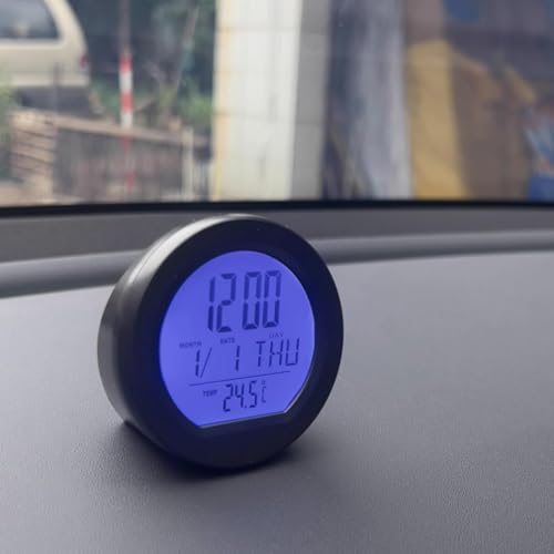 BluFied Car Clock Mini Digital Clock Solar Car Electronic Clock 4 in 1 Multifunction Time/Date/Day/Temperature Display Car Calendar Table Clock D