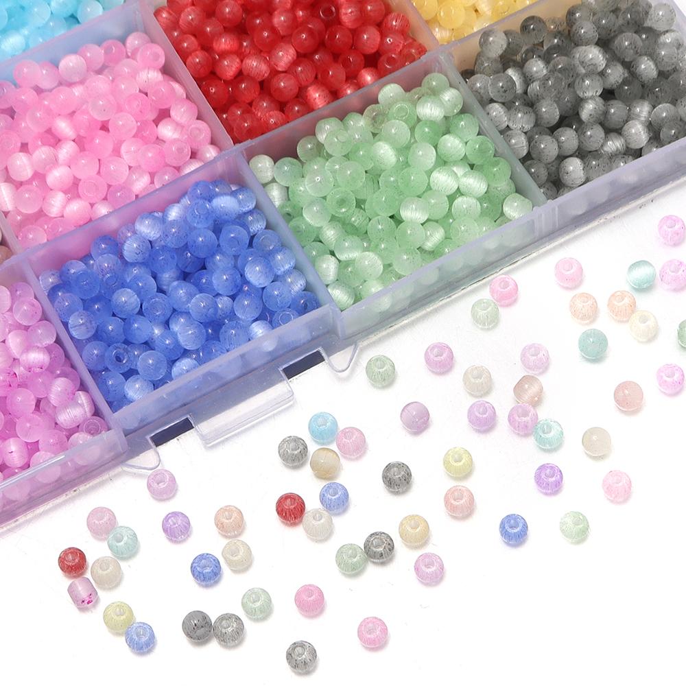 380pcs/lot 4mm Colorful Cat Eye Glass Beads Loose Spacer Round Beads For Jewelry Making DIY Charms Bracelet Necklace Wholesale