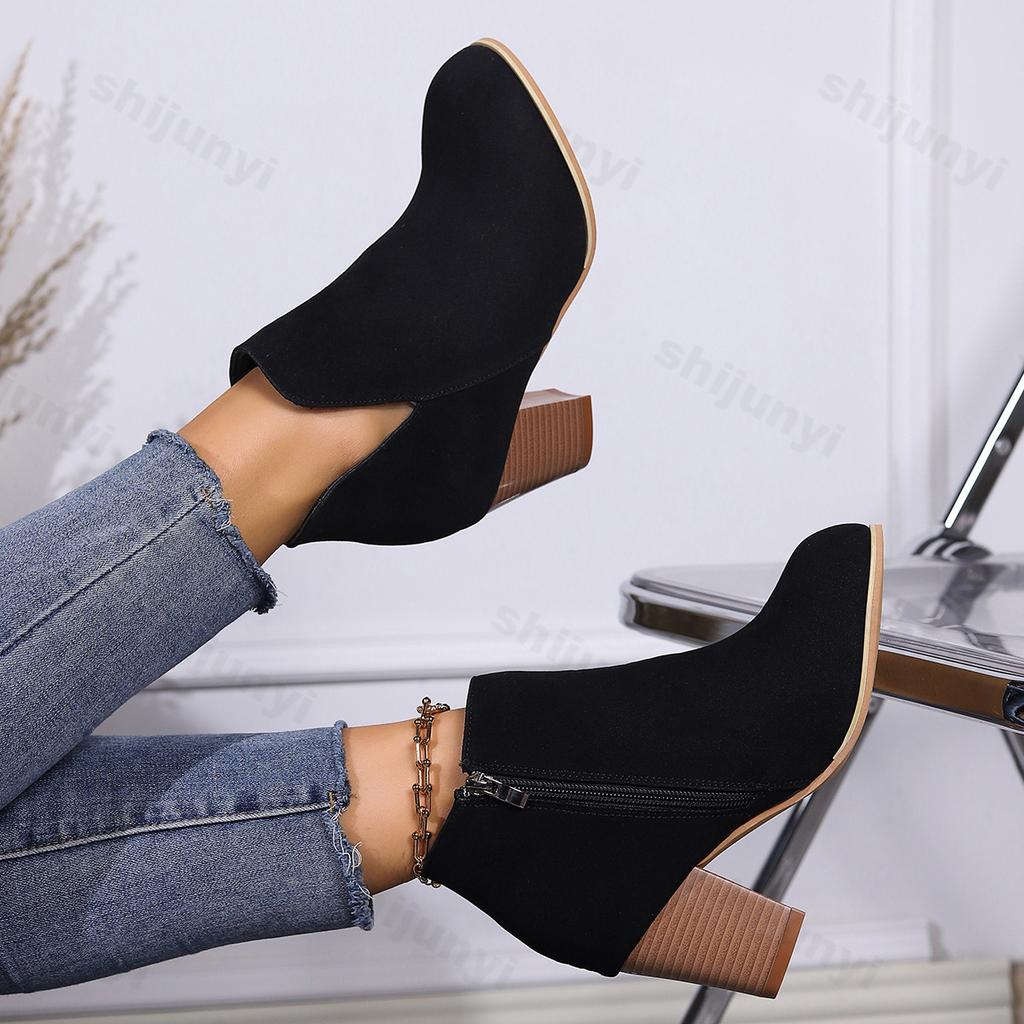 Fashion Women's Square Heel Boots Fashion Comfortable Zipper Ankle Boots Platform Heel Outdoor Non-slip Trendy Elegant Short Boots