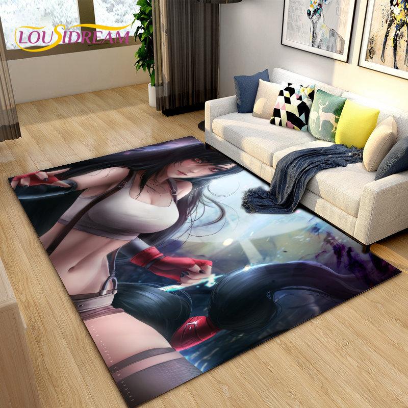 Sexy Girl Lace Tifa Aerith Anime Area Rug,Carpet Rug for Living Room Bedroom Sofa Doormat Decoration, Kids Non-slip Floor Mat 3D