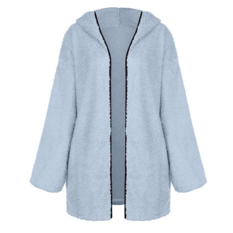 Winter Women's Thick Plush Long Sleeve Pocket Jacket Top Fashion Fall