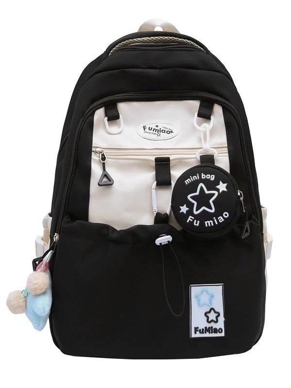 Youth College Style Backpack With Spliced Nylon Material And Features For Schoolgirls