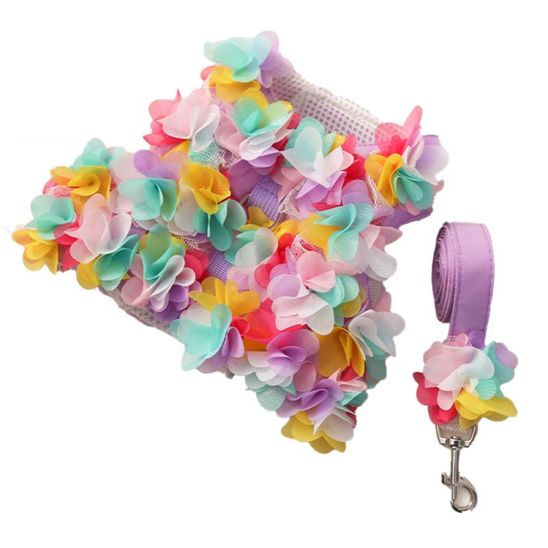 Ensemble de vêtements avec sangle de poitrine pour animaux de compagnie, corde de Traction, confortable, respirant, mignon, dos en dentelle florale