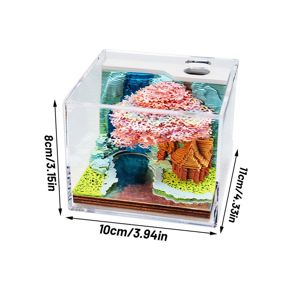 3D Desk Note Pad Creative Tree House Memo Pad LED Light Tear-Away 3D Art Note Pads Paper Carving Home Decoration Birthday Gifts