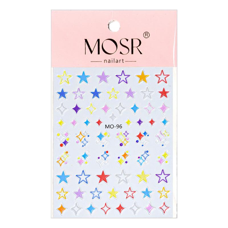 Summer Dopamine 3D Nail Stickers: Cute Heart, Starburst, Smiley Face, and Star Embossed Decals