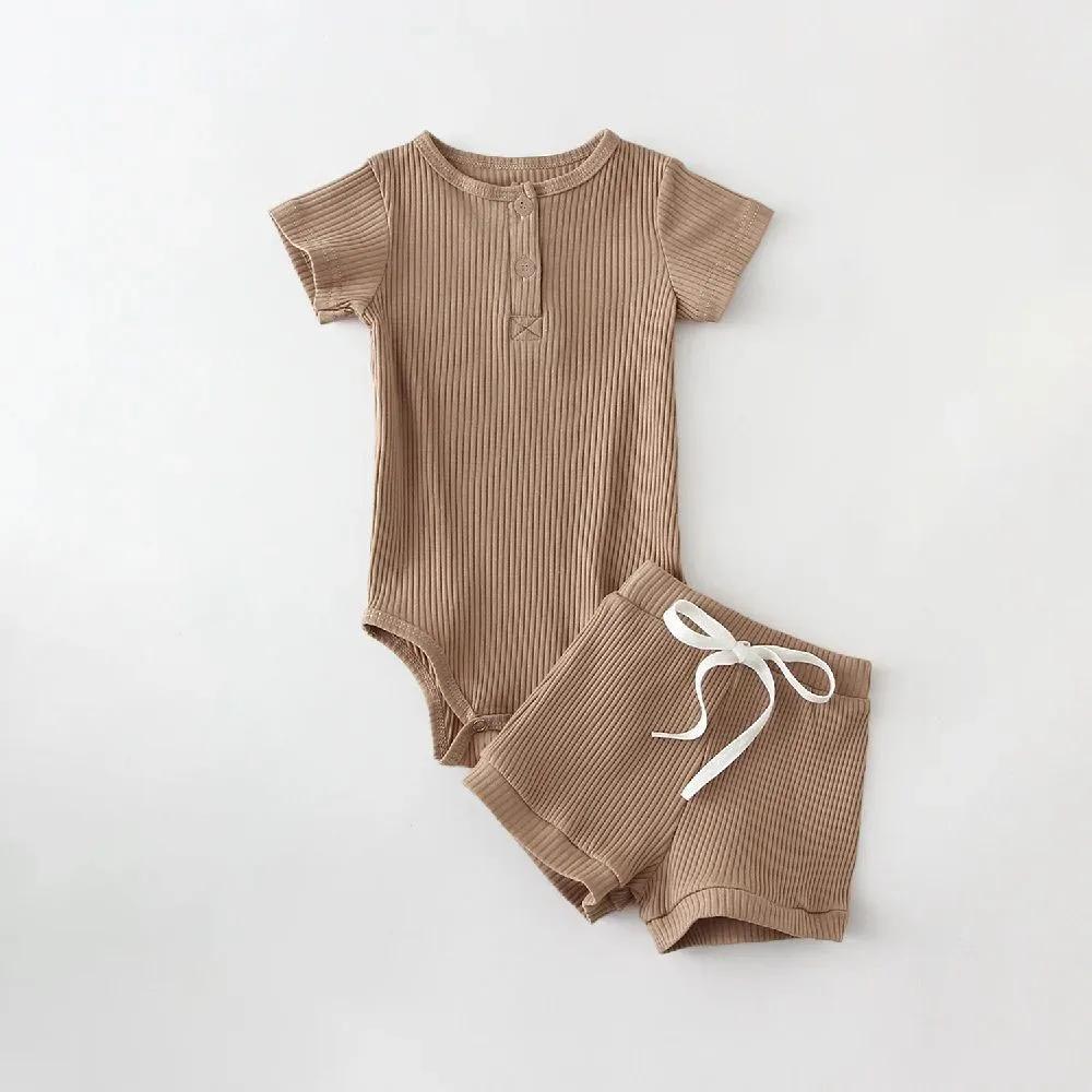 Summer Newborn Boy Clothes Cotton Short Sleeve Bodysuit + Shorts Infant Clothes Suit