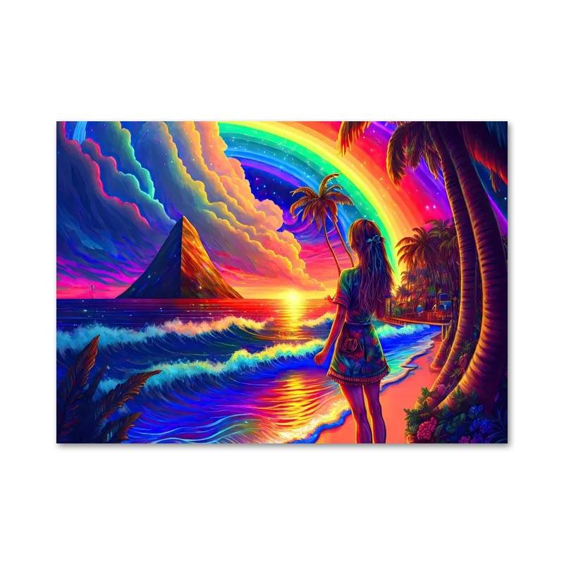 Abstract Colorful Rainbow Goddess Lotus Posters and Prints Figures Canvas Painting Wall Art Pictures for Room Home Decoration