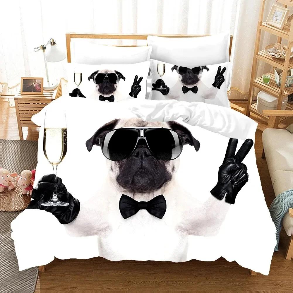 Lovely Pug Dog Animal Happy Dogs Comfortable Duvet Quilt Cover Pillowcase Bedding Set Children Bedroom Decoration Home Textile