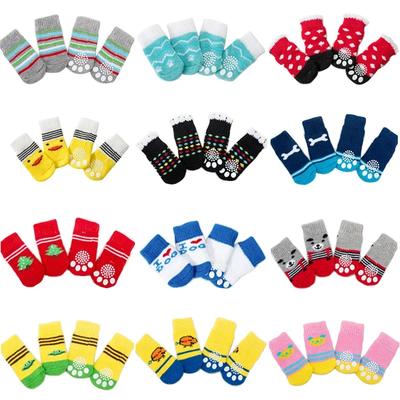 4 Stück/Set Hundesocken Niedliches Muster Fußabdeckungen Winter Warm Anti-Rutsch Schuhe Welpen Pfotenschutz Weihnachtsgeschenk Haustierzubehör