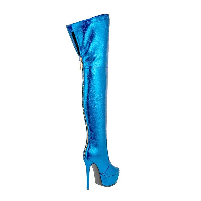 Fashion New Black Green Waterproof Platform 16cm High Heels Over The Knee Boots Women's Fashion Show Pole Dance Round Toe Boots 35-45