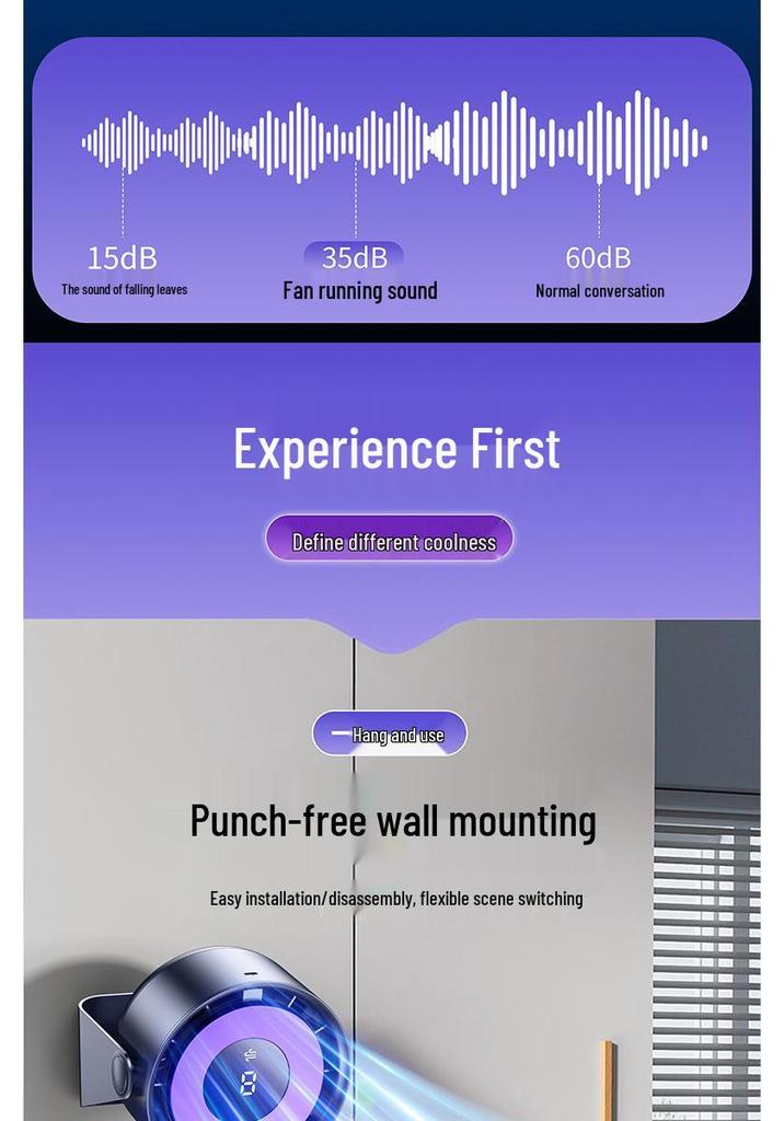 6-Inch Wall-Mounted USB Desktop Fan with Air Circulator and Long Battery Life