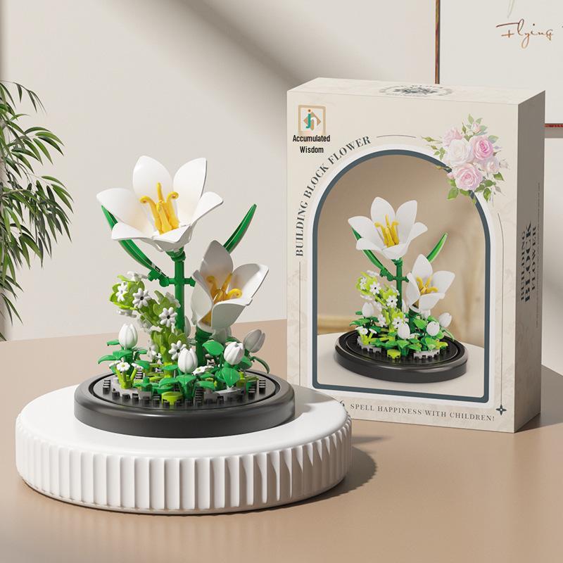 Lego-kompatible Bausteine Blumentopf & Bonsai Rosen Set, Bauspielzeug Geschenk für Mädchen