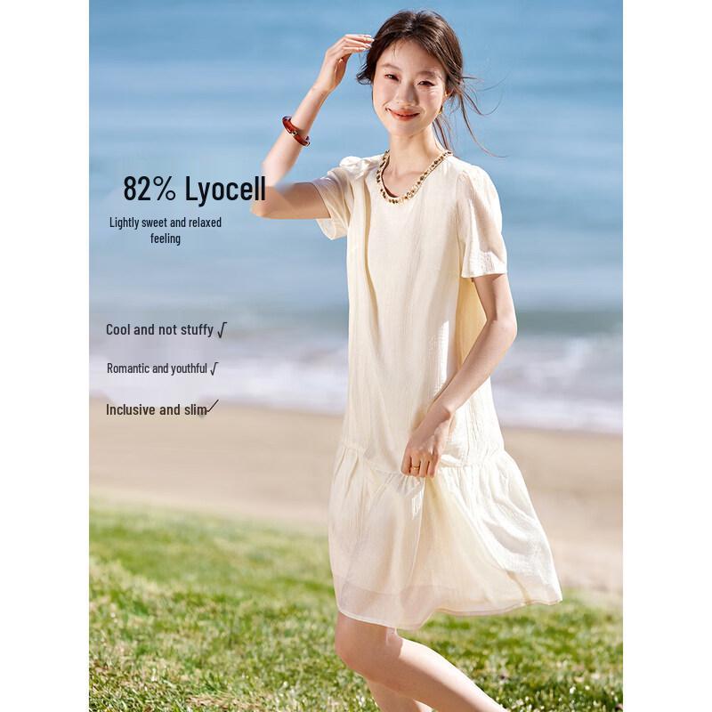 Elegant Shell Sequin Lyocell A-Line Midi Dress M грязно-белый