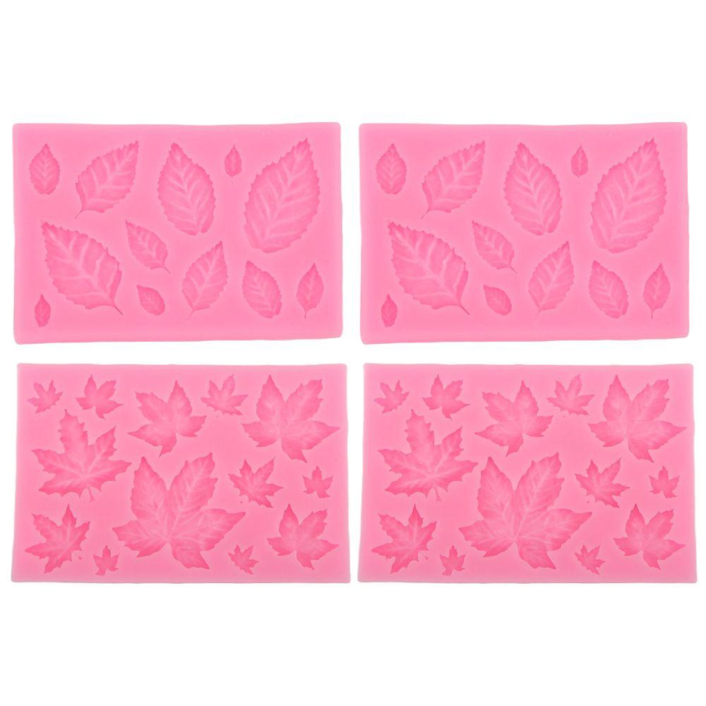 4pcs Washable Fondant Mould Pink Maple Leaf Mould Candy Mould Leaf Silicone Mould  Cupcake Topper