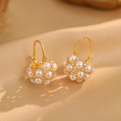 French Zircon Pearl Ball Ear Cuffs: Retro, Versatile Fashion Earrings for Women