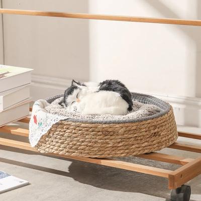 Cat Sleeping Bed Rattan Circle Dog Bed Round Cushion Cat Supply Rattan Woven Cooling Pet Nest Grass Willow Beds for Cat Dogs
