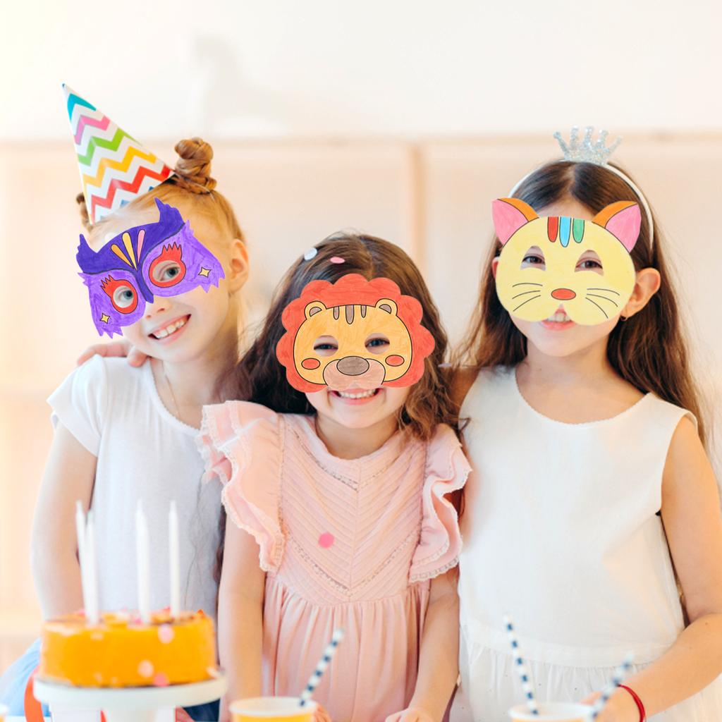 6/32 szt. Zestaw Masek DIY na Imprezę Tematyczną Kreatywne Maski Zwierzęce Puste Zestaw Masek Łatwe w Użyciu Zestaw Masek do Kolorowania Papierowe Z Gładką