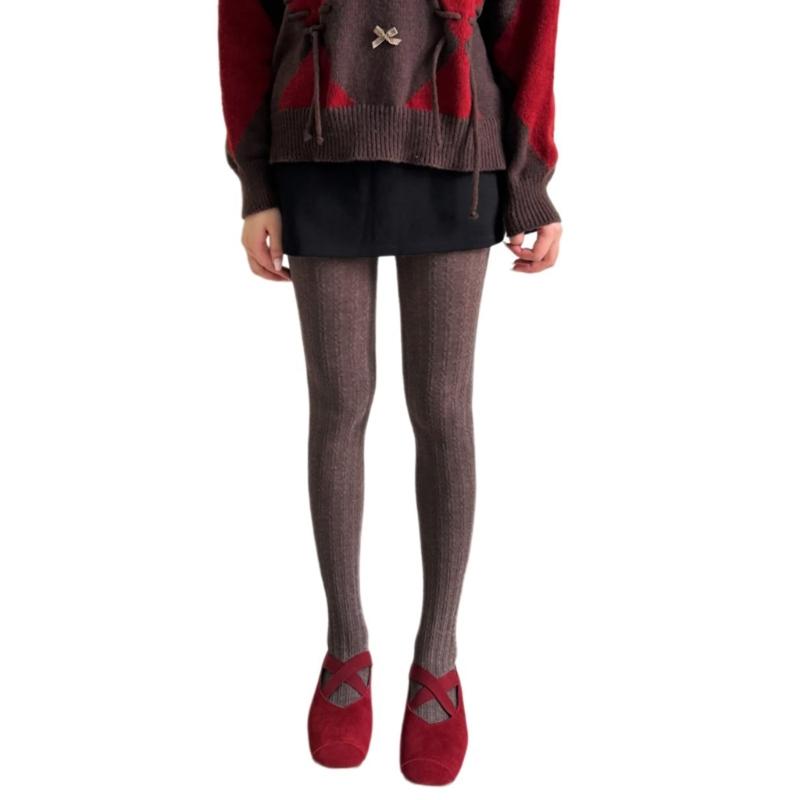 Vintage Chain Twist Striped Pattern Cotton Tights for Women Breathable Leggings Spring Fall Opaque Pantyhose Stockings
