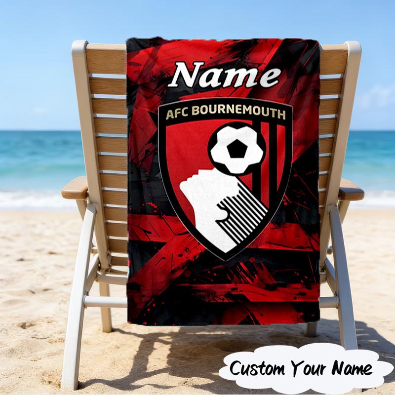 1PC Custom Name Beach Towel Bournemouth Crest Beach Towel, Suitable for Camping, Travel, Beach Accessories, Super Absorbent, Family Gift