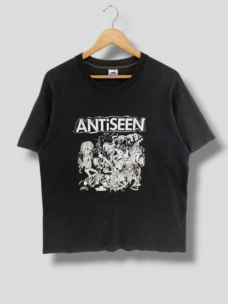 Camiseta Vintage de los 90 con obra de Stephen Pizzurro para Antiseen, camiseta coleccionable de la banda hardcore punk americana GG Allin, doble cara, negra, Talla L