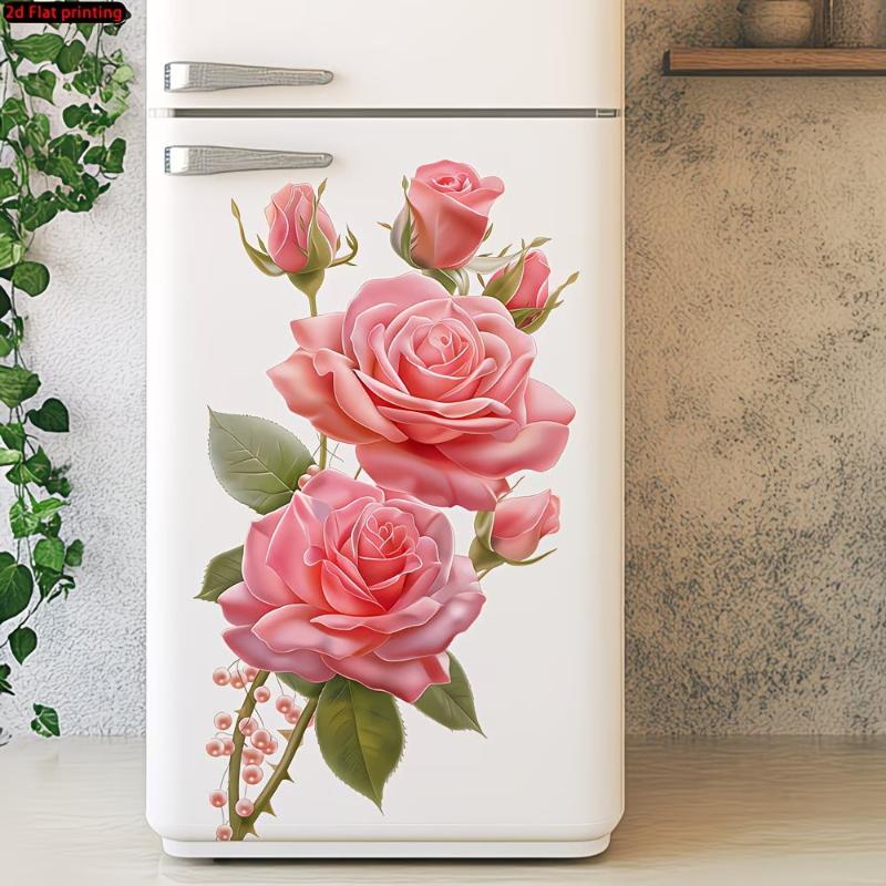 Sunflower Rose Refrigerator Stickers Removable Self Adhesive Cabinet Decals Waterproof for Home Kitchen Wall Design