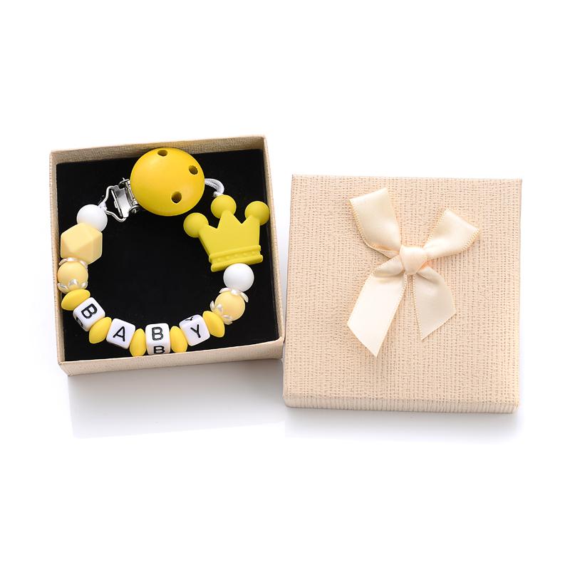 Verpackte Personalisierte Name Baby Schnullerclips Silikon Perlen Schnuller Schnullerketten DIY Stillspielzeug Anti-Drop Schnullerhalter Kette
