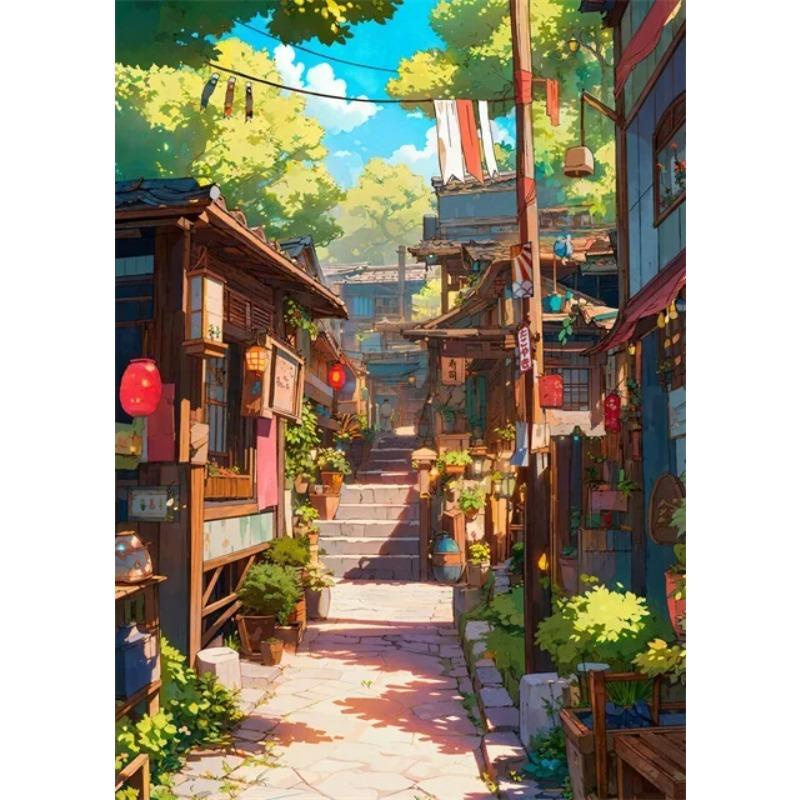 Japanese Street Scenery Cherry Blossom Architecture Canvas Poster Flowers Plants Landscape Wall Art Prints for Modern Home Decor