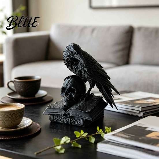 Matte Black Fantasy Ornament Raven Skull Statue 3D Printed Gothic Crow Figurine for Desk Dark Academia Style Decoration Shelf Spooky Halloween