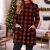 Women's Flannel Plaid Print Pullover Top with Pocket, Long Sleeve Neck