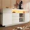 Dressoir 160x40x75 cm Wit met LED-verlichting en Acryl Steunen, Ladekast met 4 Lades en 2 Deuren, Kast voor Woonkamer Keuken Hal