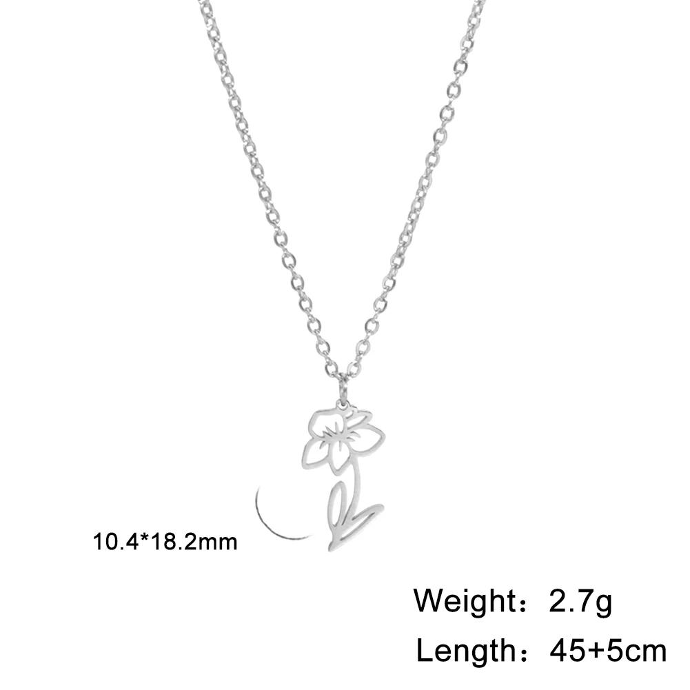 Stainless Steel Birth Month Flower Necklace Snowdrop Daisy Rose Pendant Neck Chains Trendy Jewelry Birthday Gift
