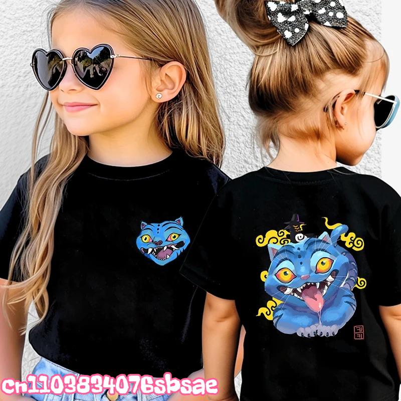 

Fashionable children s T-shirts, girls and boys clothing, demon hunter tiger pattern tops, Harajuku children s clothing, short sleeved T-shirts 140