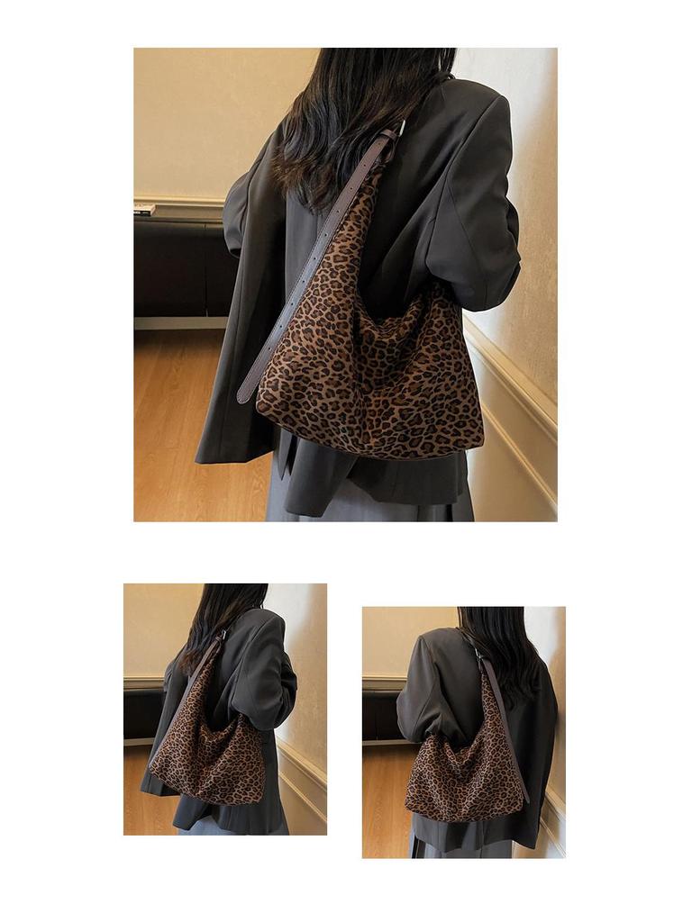 Retro Leopard Print Tote Bag - 2025 Autumn/Winter Collection, Large Capacity Shoulder Bag, Stylish Underarm Design for Women