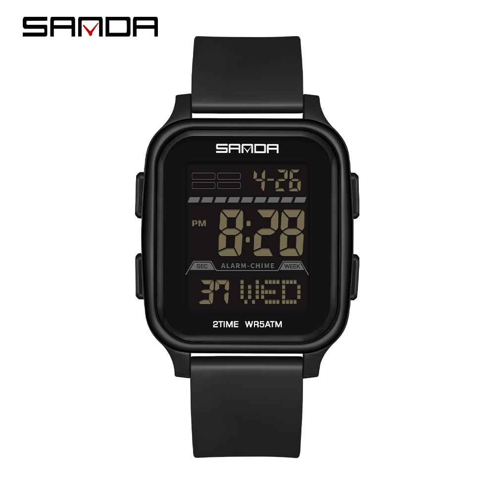 SANDA 2211 Leisure Men's Electronic Watch Multi functional Square Dial Calendar Sports Fluorescent Waterproof Digital Watch