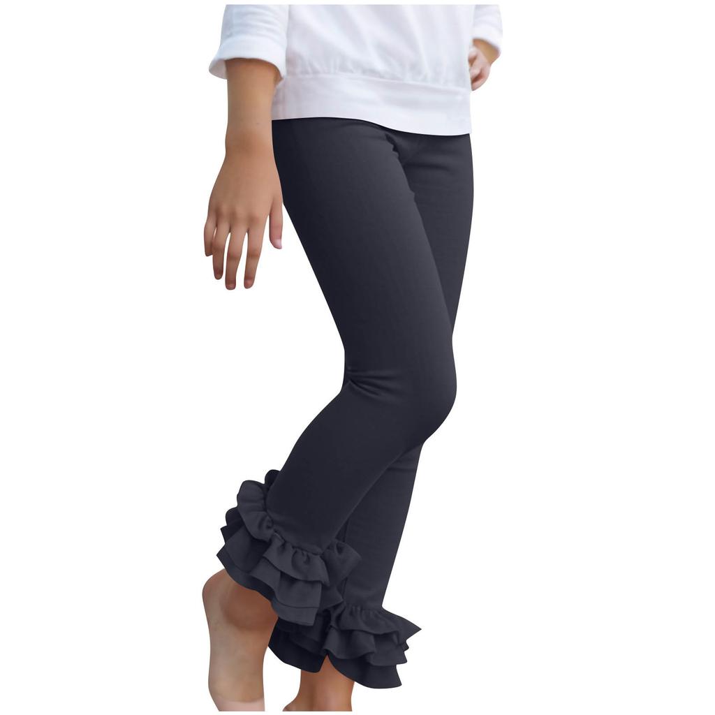 Leggings-Hosen für Mädchen, lässig, mit mehrlagigem Rüschensaum, elastische Passform, weicher Stoff, bequemes Design, geeignet für den täglichen Gebrauch und Aktivitäten